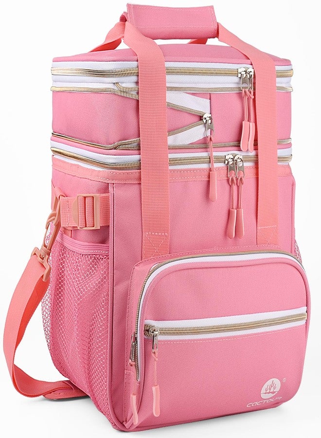CaCTOUR Lunch Bag Women, Double Deck Insulated Lunch Box Women - Expandable Leakproof Reusable Lunch Cooler Bag for Work Shift Outdoor Picnic Daytrip (Pink,18L) - Image 1